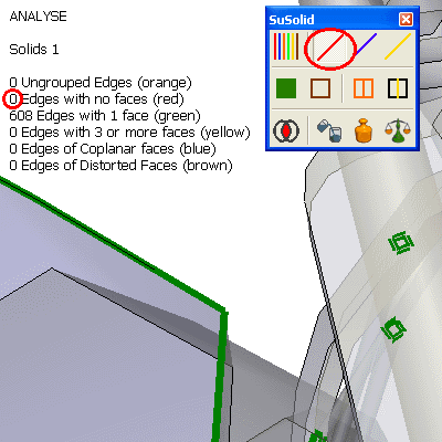 The same view after Delete Single Edges: the red edge is gone and the counter shows 0