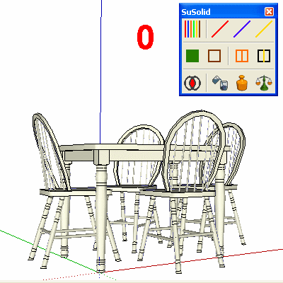 The table and four chairs in SketchUp before SuSolid is used